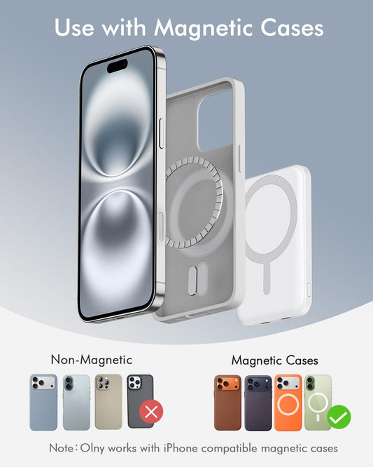 for Magsafe Battery Pack, 5000Mah Magnetic Power Bank with Type-C Cable 20W PD Fast Charging Lighting Input Wireless Portable Charger for Iphone 17/16/15/14/13/12/ All Series-Snow White