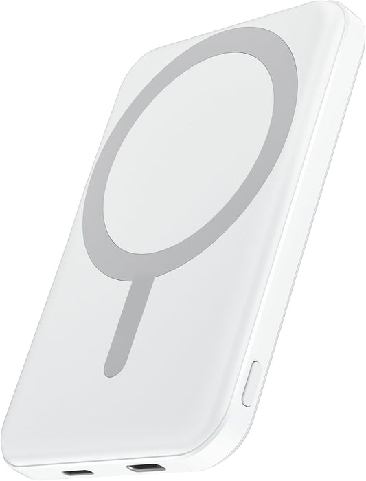 for Magsafe Battery Pack, 5000Mah Magnetic Power Bank with Type-C Cable 20W PD Fast Charging Lighting Input Wireless Portable Charger for Iphone 17/16/15/14/13/12/ All Series-Snow White